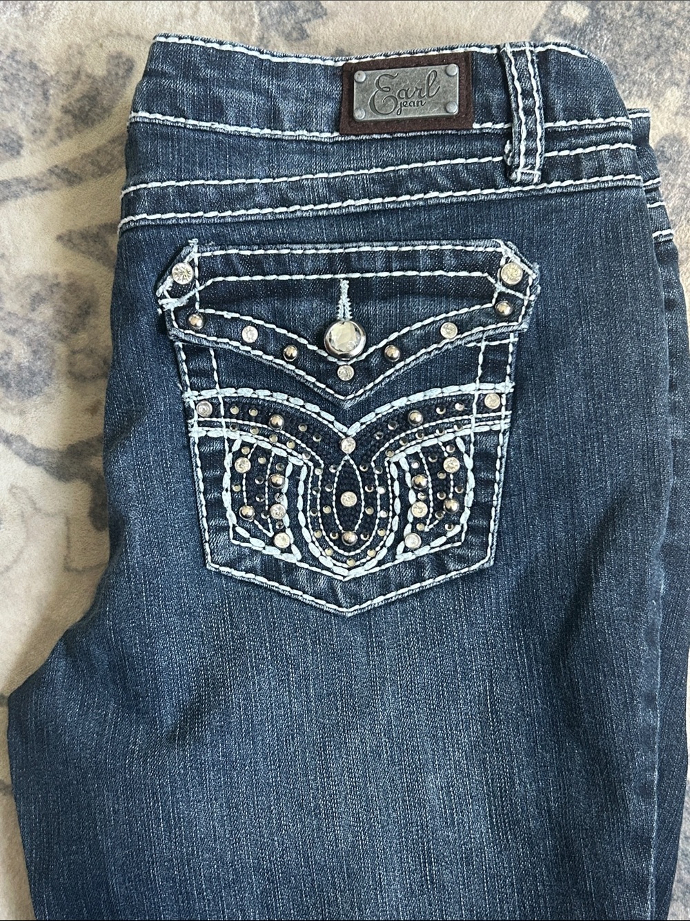 Earl Jeans Women's Dark Blue Bootcut Jeans with Rhinestone Embellished Pocket